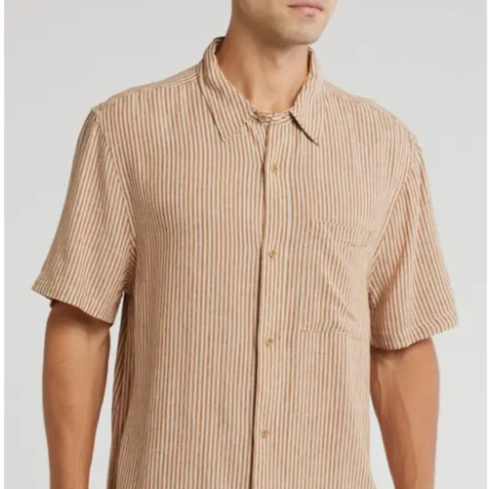 MADEWELL Mens Easy Stripe Short Sleeve Linen Blend Button-Up Shirt